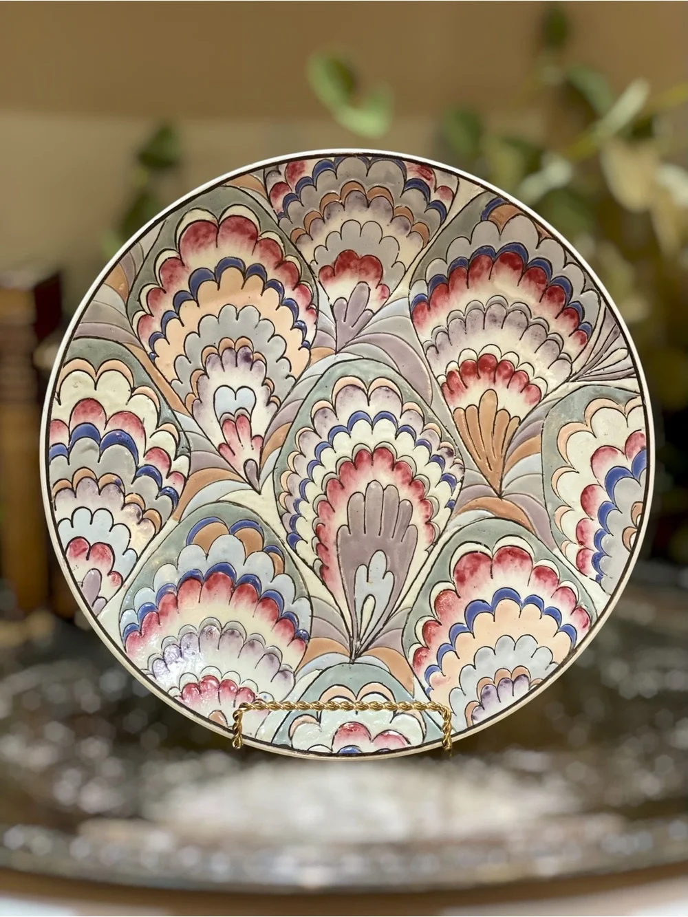 Vintage Chinese Famille Enamel Peacock Charger Plate Chinoiserie Signed